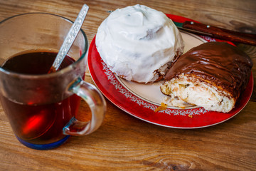 cup of tea with delicious croissant.