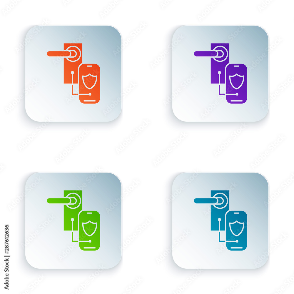 Poster color digital door lock with wireless technology for lock icon isolated on white background. door ha
