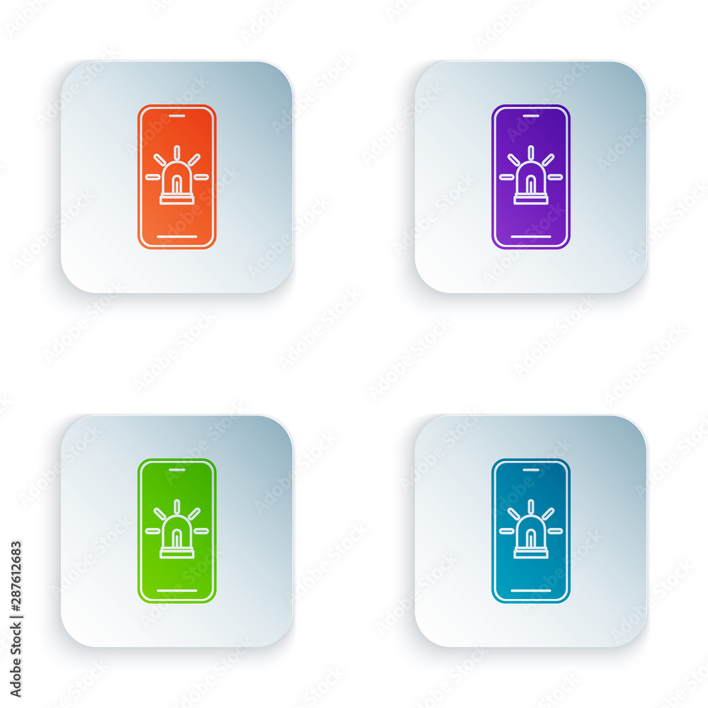 Poster color mobile phone with smart house and alarm icon isolated on white background. security system of 