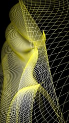 Abstrat yellow grid shape on black background - 3D rendering illustration