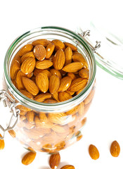 almond nut in a glass jar