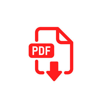 PDF Document File Format. Download And Save Icon. Web Doc Pictogram. Red Vector Illuatration On White Background.