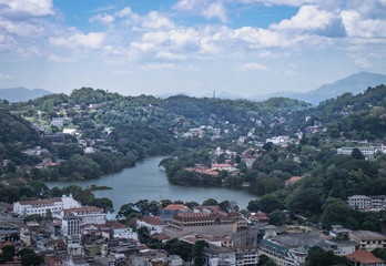 Fototapeta na wymiar Kandy city aerial panoramic view from Bahirawakanda Sri Maha Bodhi temple.