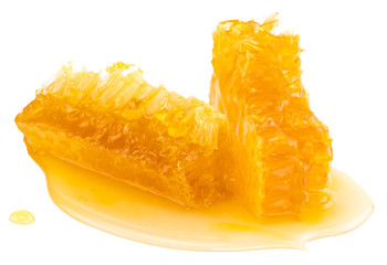 Honeycomb piece. Honey slice isolated on white background with clipping path