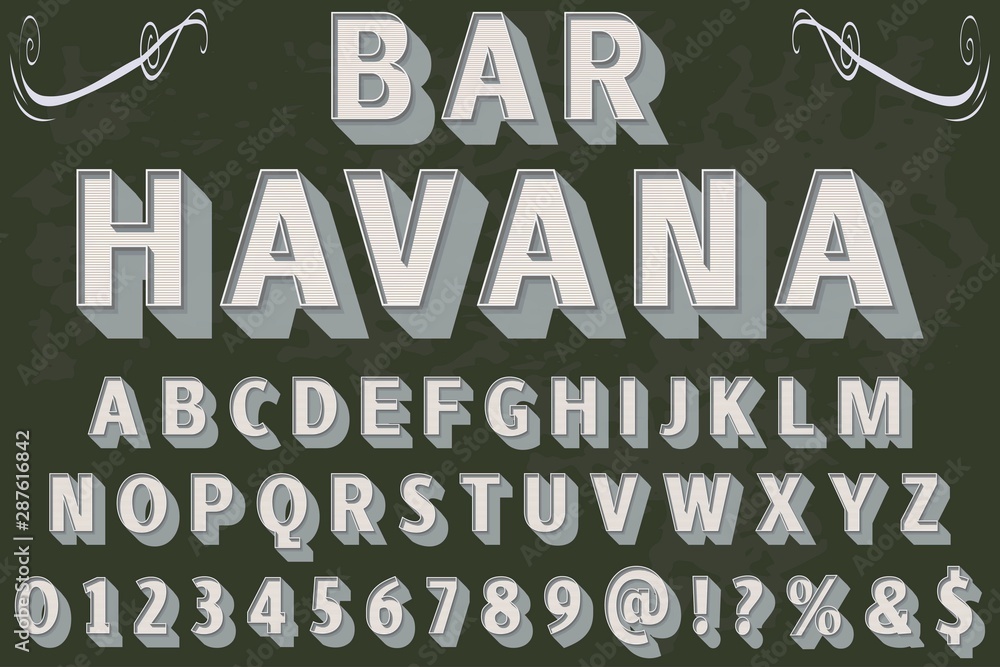 Aufkleber 3d abc font alphabet script typeface handcrafted handwritten vector label design old style.shadow ef