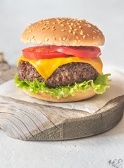 Hamburger on the wooden board