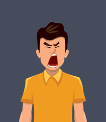 angry facial expression. rage young man expression vector illustration in cartoon style.
