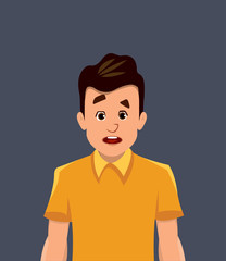 Confused facial expression. surprised young man expression vector illustration in cartoon style.