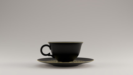 Black and Gold Tea Cup an Saucer 3d illustration 3d render