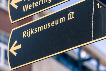 Amsterdam, North Holland / Netherlands - June 22nd, 2019: Rijksmuseum street sign