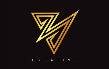 V Letter Logo Icon Design in Golden Colors Monogram. V Gold Logo Modern