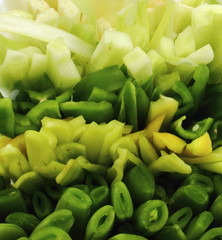carrot beans peppers celery and onion Vegetable Slices cut as crudite	