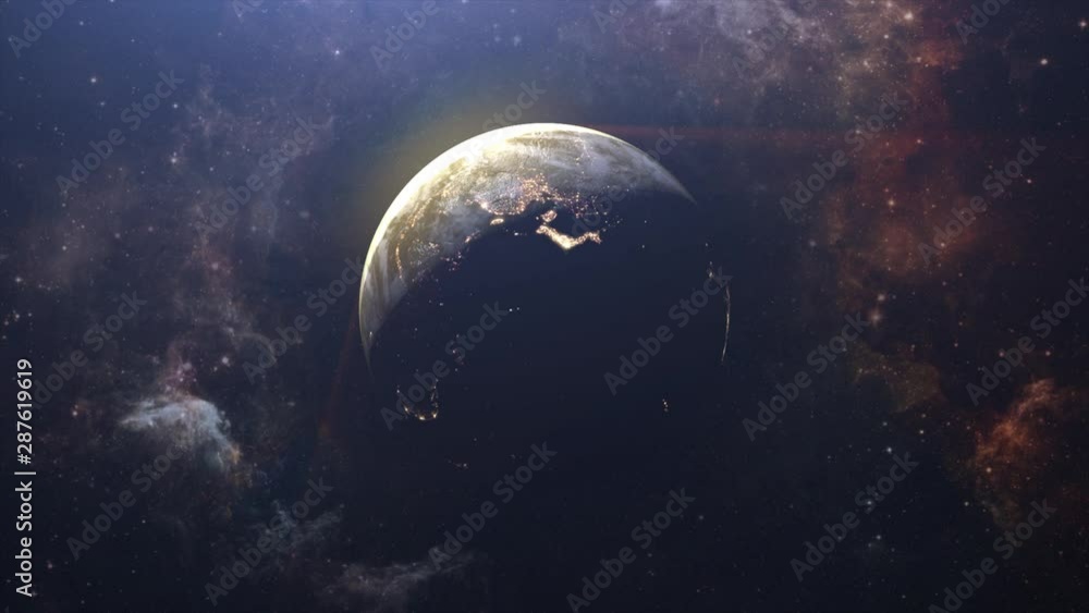 Wall mural eclipse planet earth from deep space. beautiful high quality 4k animation of world, universe and cos