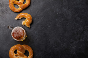Oktoberfest backdrop. Pretzels and beer mug