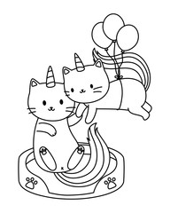 Unicorn cats cartoons vector design