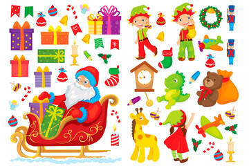 Christmas Set Of Elves And Santa Claus