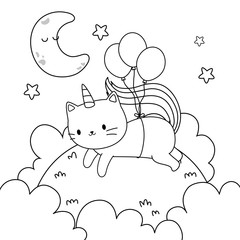 Unicorn cat cartoon vector design