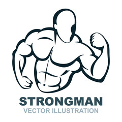 Strong man. Strong bodybuilder hand drawn vector illustration. Muscular man. Part of set.