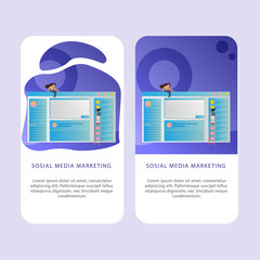 Set of Online Marketing Mobile pages template for online shop, marketing, sales and sosial media. Modern flat design concept. Web page design for website and mobile website. Flat vector illustration.