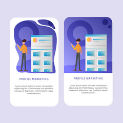 Set of Online Marketing Mobile pages template for online shop, marketing, sales and sosial media. Modern flat design concept. Web page design for website and mobile website. Flat vector illustration.