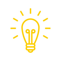 Light bulb linear icon. Symbol of creativity and solution. Bright lamp shinning pictogram.