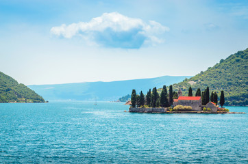 Beautiful mediterranean landscape. St. George Island near town Perast, Kotor bay, Montenegro.