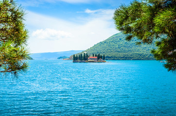 Beautiful mediterranean landscape. St. George Island near town Perast, Kotor bay, Montenegro.
