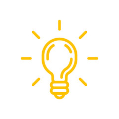 Light bulb linear icon. Symbol of creativity and solution. Bright lamp shinning pictogram.