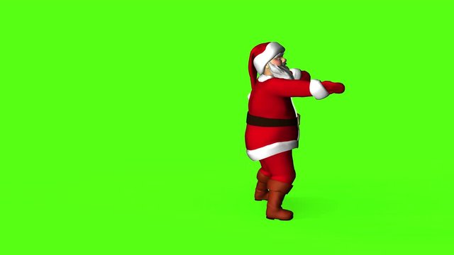 Merry Santa Claus in a red suit is dancing. 3 d rendering on a green screen