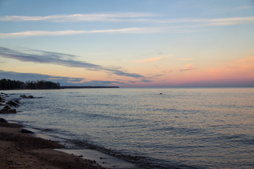 Beautiful autumn sunset on Lake Ladoga