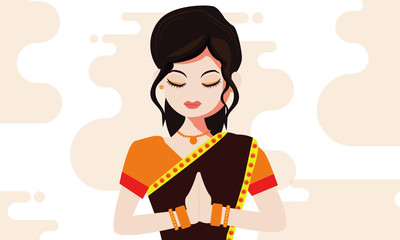 Girl Praying Welcoming Guest illustration