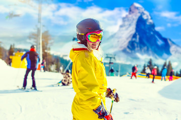 Skier, skiing, winter sport - portrait of female skier