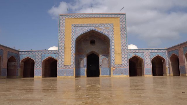 Thatta Shah Jahan Mosque Courtyard Square Iwan Frontal Breathtaking View on a Sunny Blue Sky Day