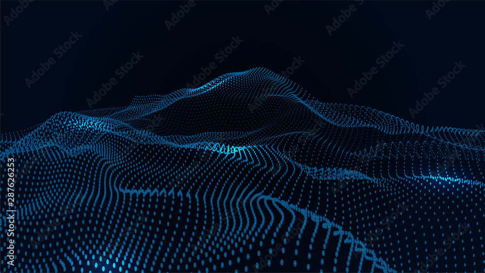 Poster abstract colour wave dots on black background. 3d. big data. network connection. technology backgrou