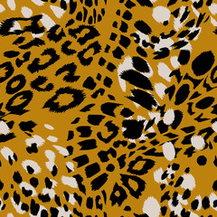 Animal skin vector seamless pattern. Leopard spots fur texture design. Vintage background.
