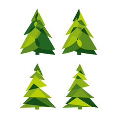 Collection of Christmas trees, modern flat design. Can be used for printed materials - leaflets, posters, business cards or for web.