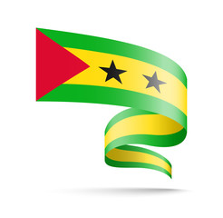 Sao Tome and Principe flag in the form of wave ribbon.