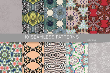 Collection of seamless patterns ethnic motifs