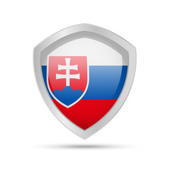 Shield with Slovakia flag on white background. Vector illustration.