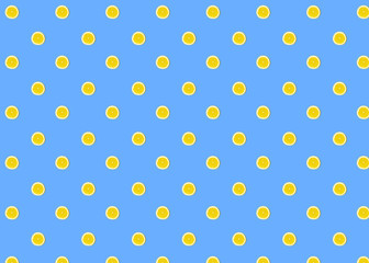 Seamless pattern of fresh lemon round cut on blue