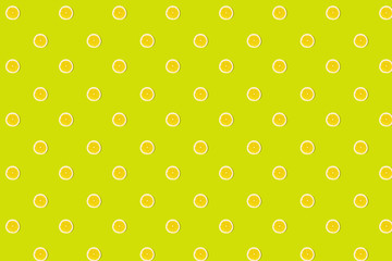 Seamless pattern of fresh lemon round cut on green