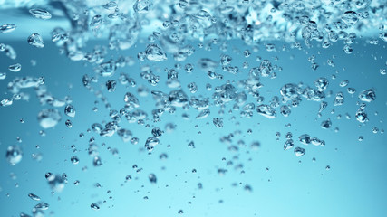 Water bubbles with soft blue background