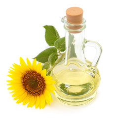 Obraz na płótnie Canvas Sunflower oil and flower.