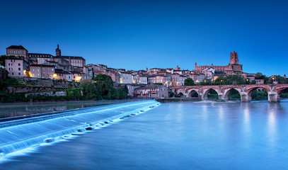 Cityscape of Albi at night in France