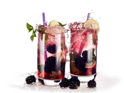 Two Glasses With Blackberry Mojito Splash