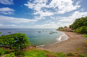 Small Fishing Boats on a peaceful beach in Martinique, Caribbean island