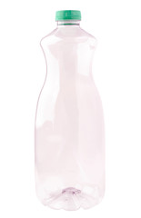 close up of a plastic bottle on white background