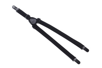 Black suspender isolated on white. Trendy menswear suspenders accessory for your design, online store and mock-up. 