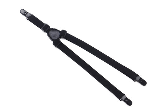 Black suspender isolated on white. Trendy menswear suspenders accessory for your design, online store and mock-up. 