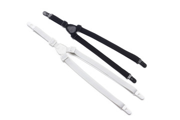 Black and white suspender isolated on white. Trendy menswear suspenders accessory for your design, online store and mock-up. 